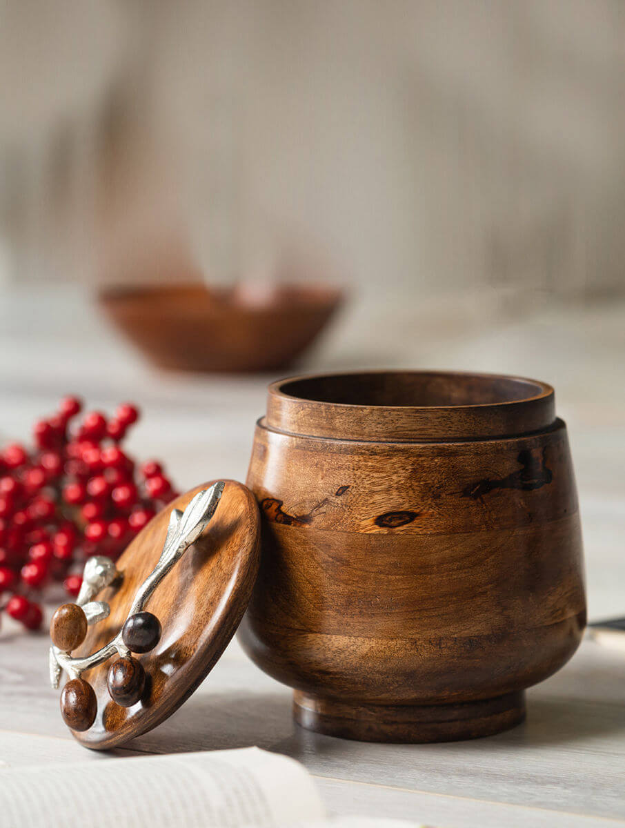Mango Wood Olive Jar with Lid