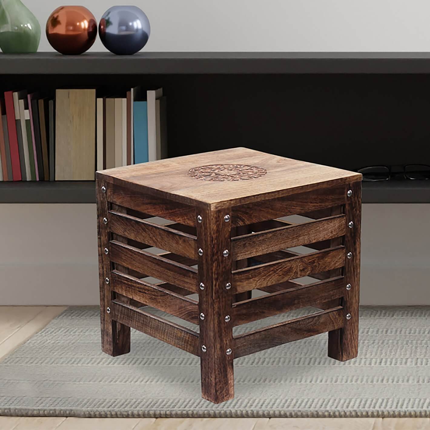Mango Wood Stool in Brown