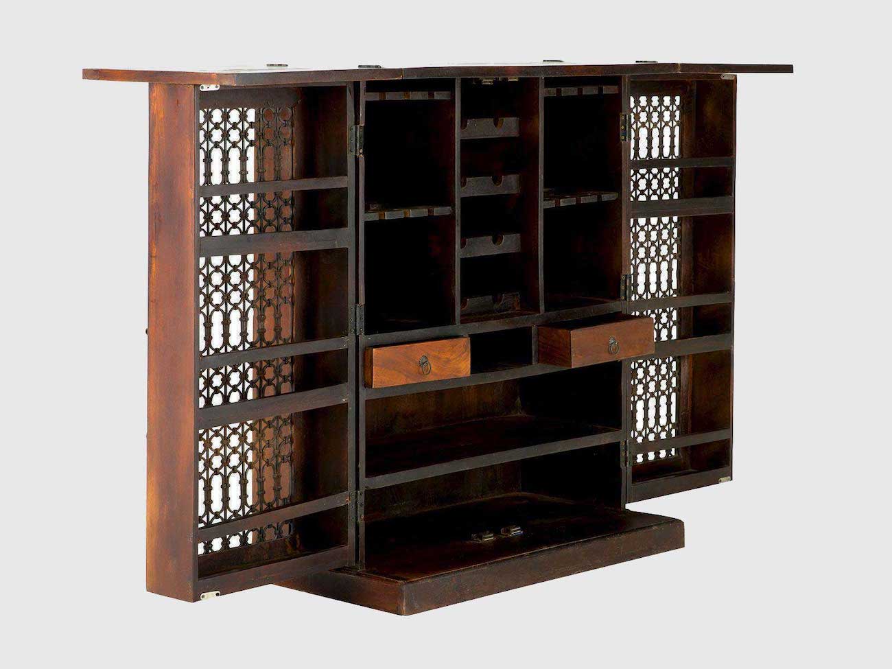 Mango Wood Wine Cabinet with See-through Metal Doors #1