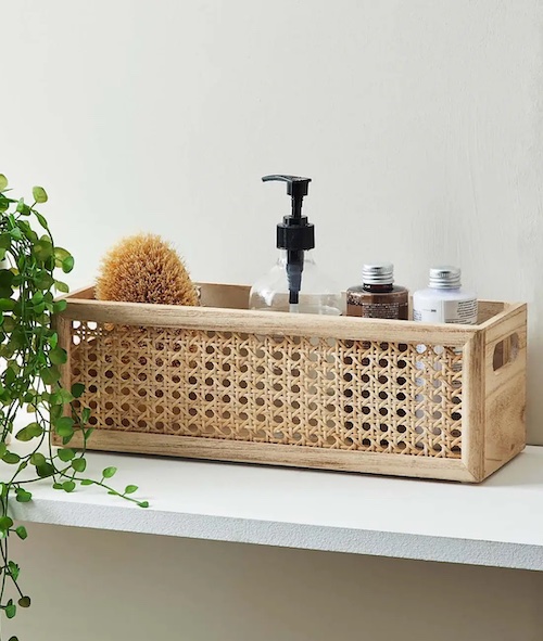 Mango Wood and Rattan Storage Basket