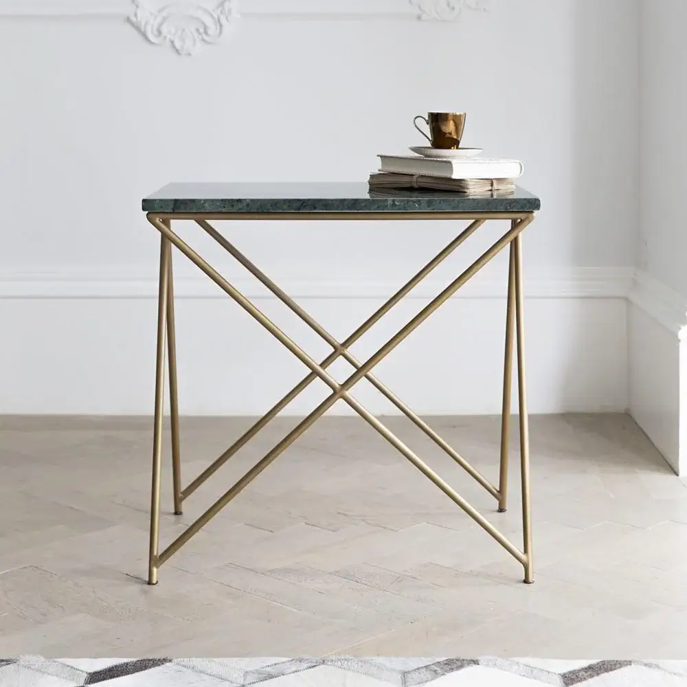 Marble and Metal Side Table with Gold Frame