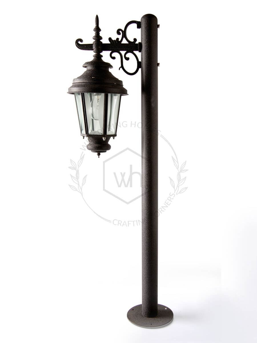 Metal Pole Light, Old World Charm Bollard Black Crinkle
