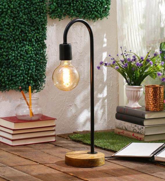 Metal, Shade-less Table Lamp in Black, Ariana