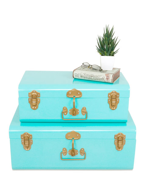 Metal Trunks Set of 2 in Aqua color, Buxa