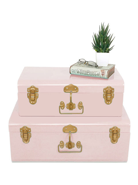 Metal Trunks Set of 2 in Powder Pink color, Buxa
