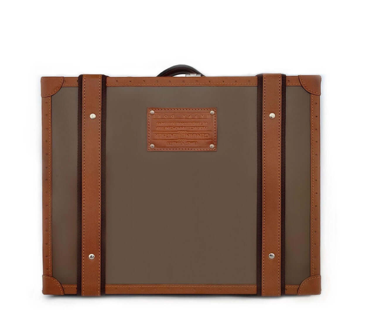 Metal and Powder Coater Steamer Mini Trunk, with Genuine Leather Details