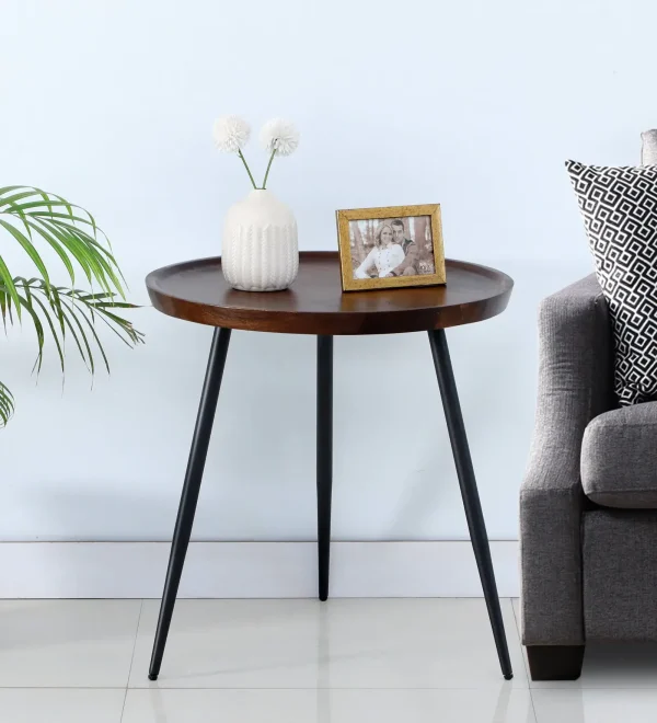 Metal and Solid Wood End Table in Natural Finish