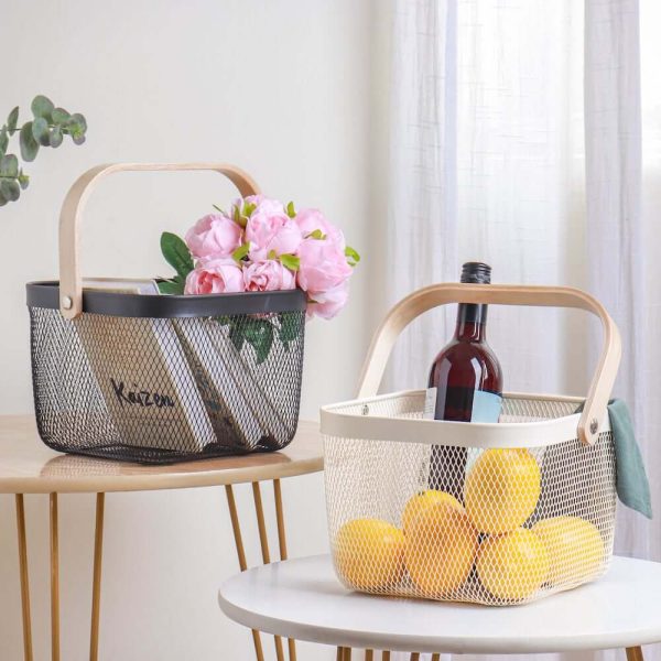 Metal and Wood Basket, 1 Piece (Colors Available)