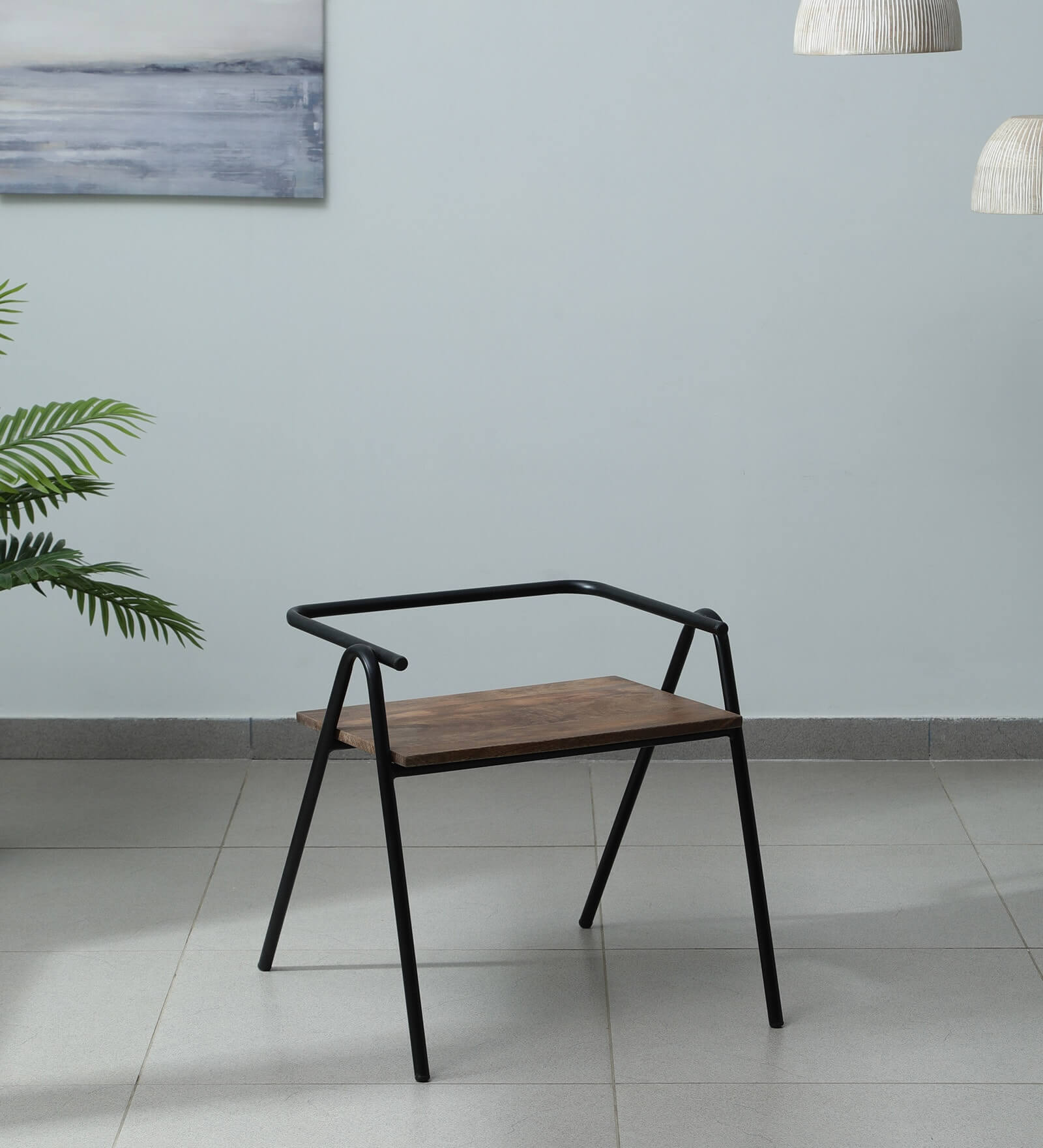 Metal and Wood Cafe Chair in Black (Set of 2), Tiberi