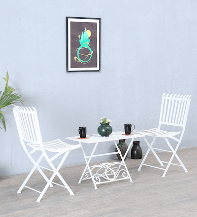 Metallic Outdoor 2 Chair and Table Set, White, Varner