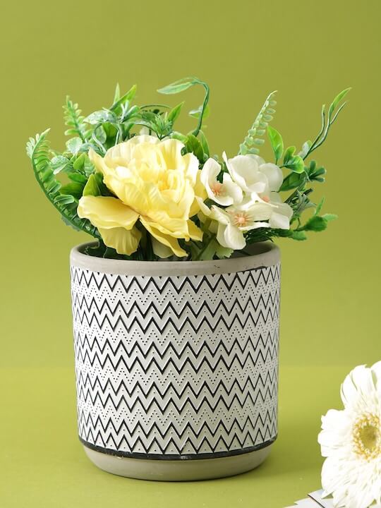 Mini Ceramic Planter with Zig-Zag Pattern