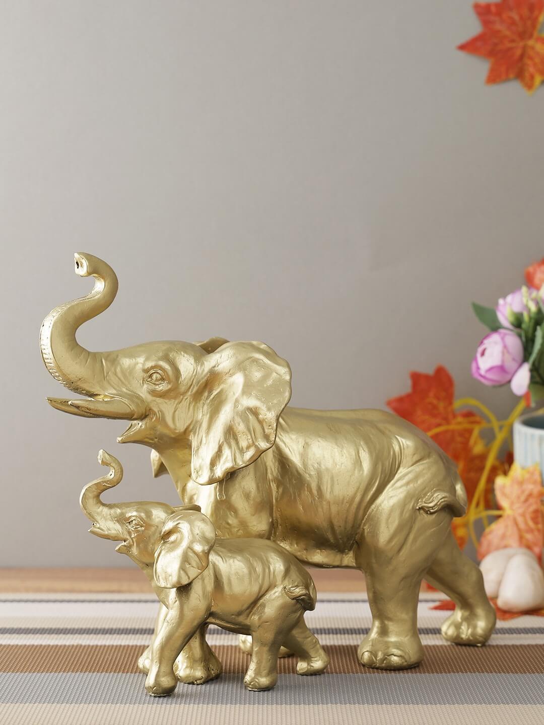 Mother and Baby Elephant, Gold-Toned