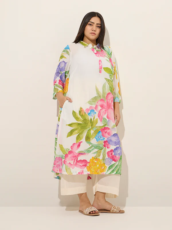 Multicolour Floral Printed A-Line Kurta by Diza