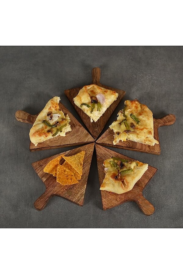 Pizza Slice-Shaped Wood Platters (Set of 2), Brown
