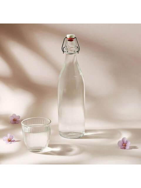Plain, Transparent 1 Litre Water Bottle with Clip Cap, Bormioli