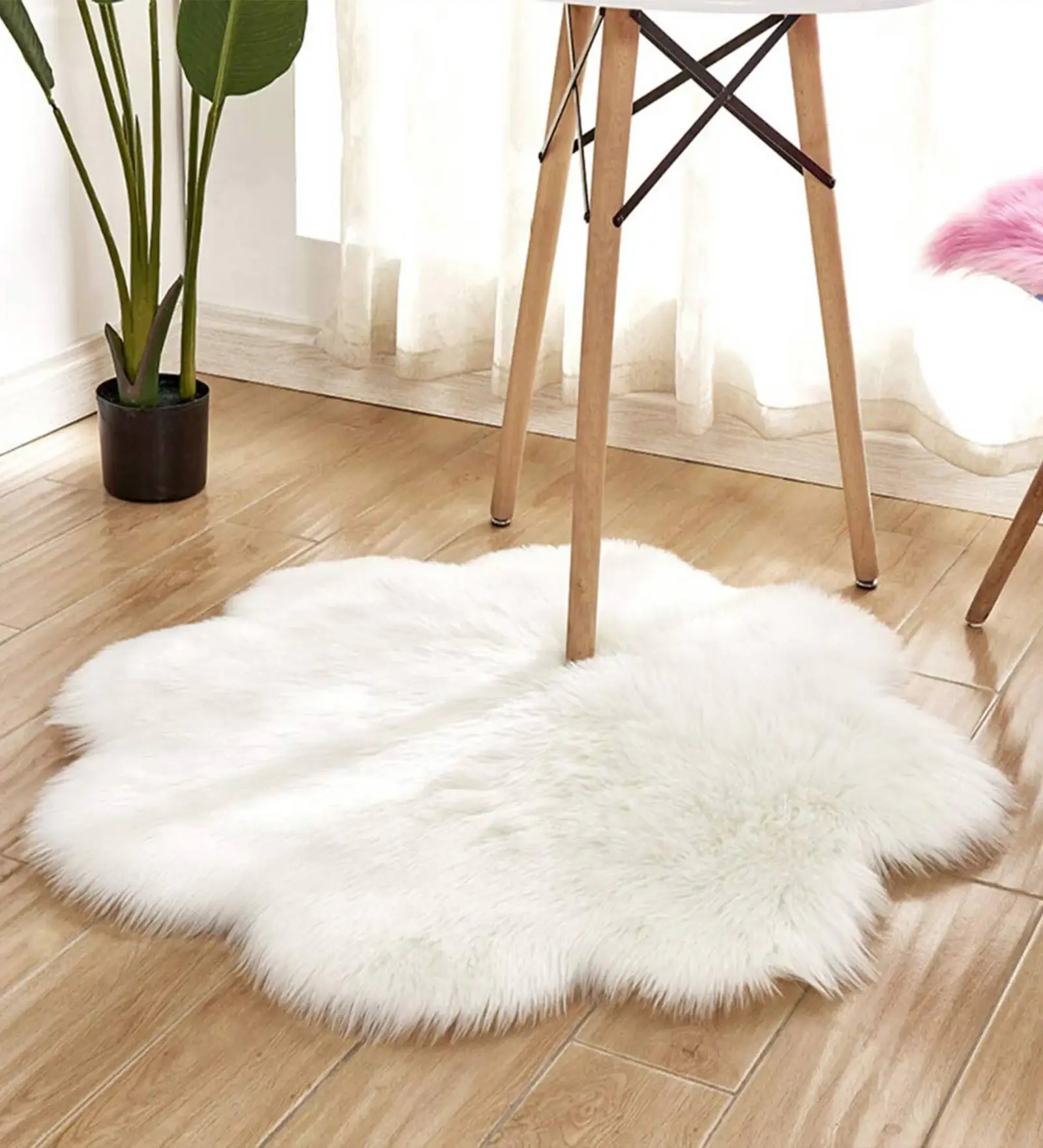 Polyester, Shaggy Carpet in White