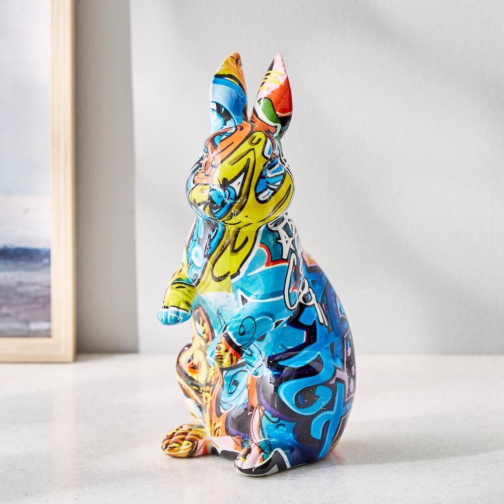 Polyresin, Printed Design Rabbit Figurine, Corsica Kadence