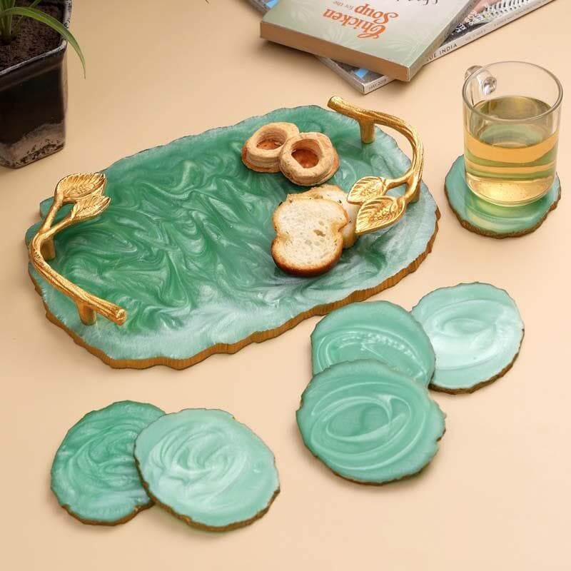 Polyresin Tray and Coaster Set, Seashore