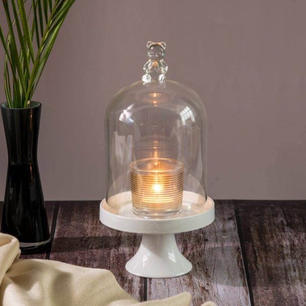 Porcelain Base with Glass Dome, Bear