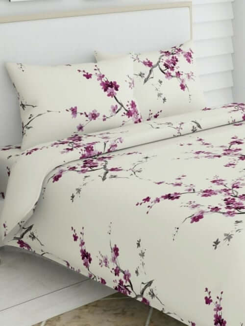 Printed Cotton Bedsheet in Pink Queen Size, Grace