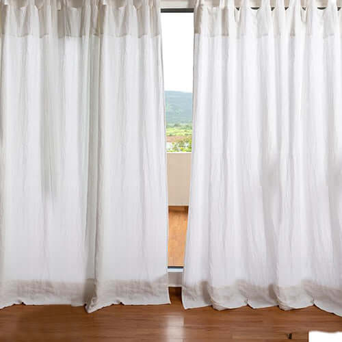 Pure Linen Long Curtains in White