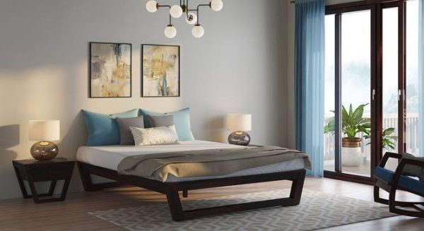Queen Size Bed (Without Storage), Mahogany Finish