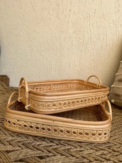 Rattan Cut Work Tray with Handles