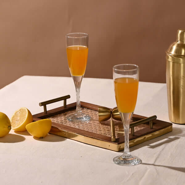 Rattan Serving Tray in Wood, Handmade