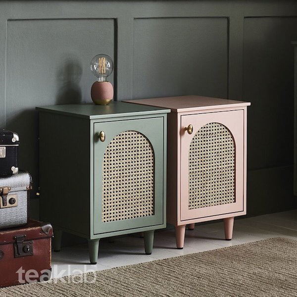 Rattan and Teak Wood Side Table (Make to Order, Customisable Color)