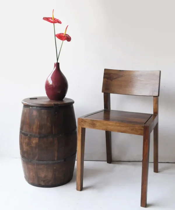 Reclaimed Wood Barrel Side Table with Storage in Walnut Finish