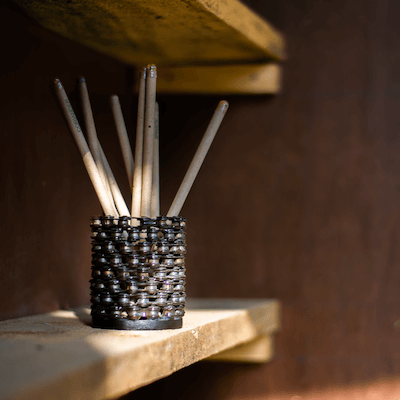 Recycled-Bike-Chains-and-Reclaimed Wood Pen Stand in Black