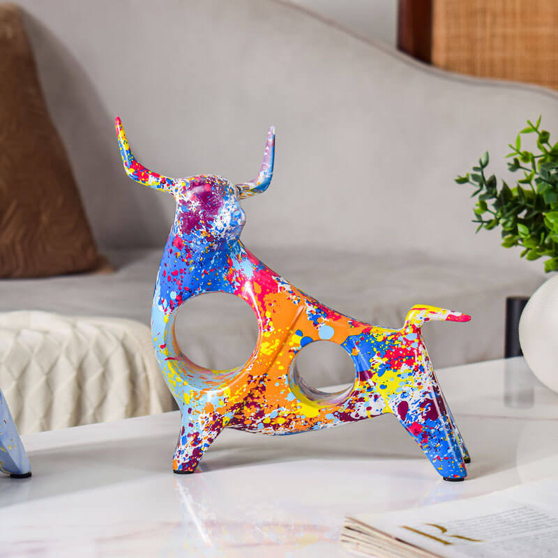 Resin Bull Sculpture Showpiece in Multicolor