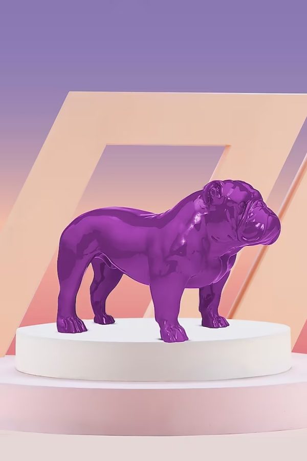 Resin, Color-Coat Enamel Bulldog Sculpture in Lavender, Angus