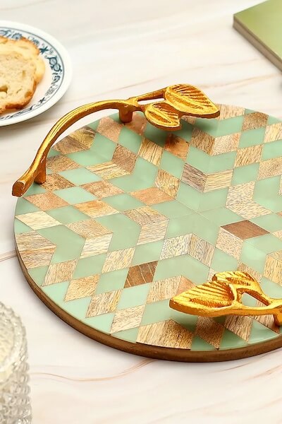 Resin and Wood Tray in Powder Blue