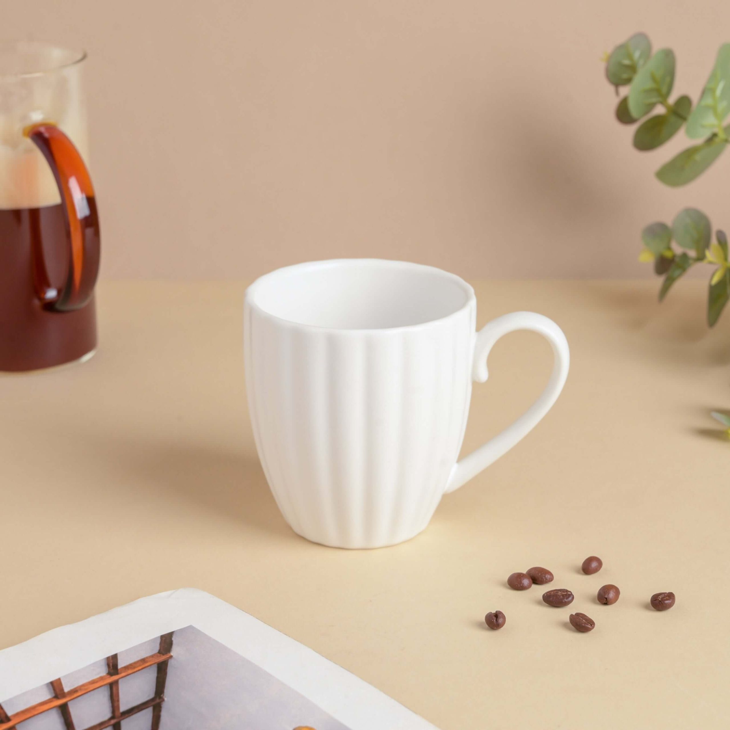 Ribbed, Ceramic Mug in White