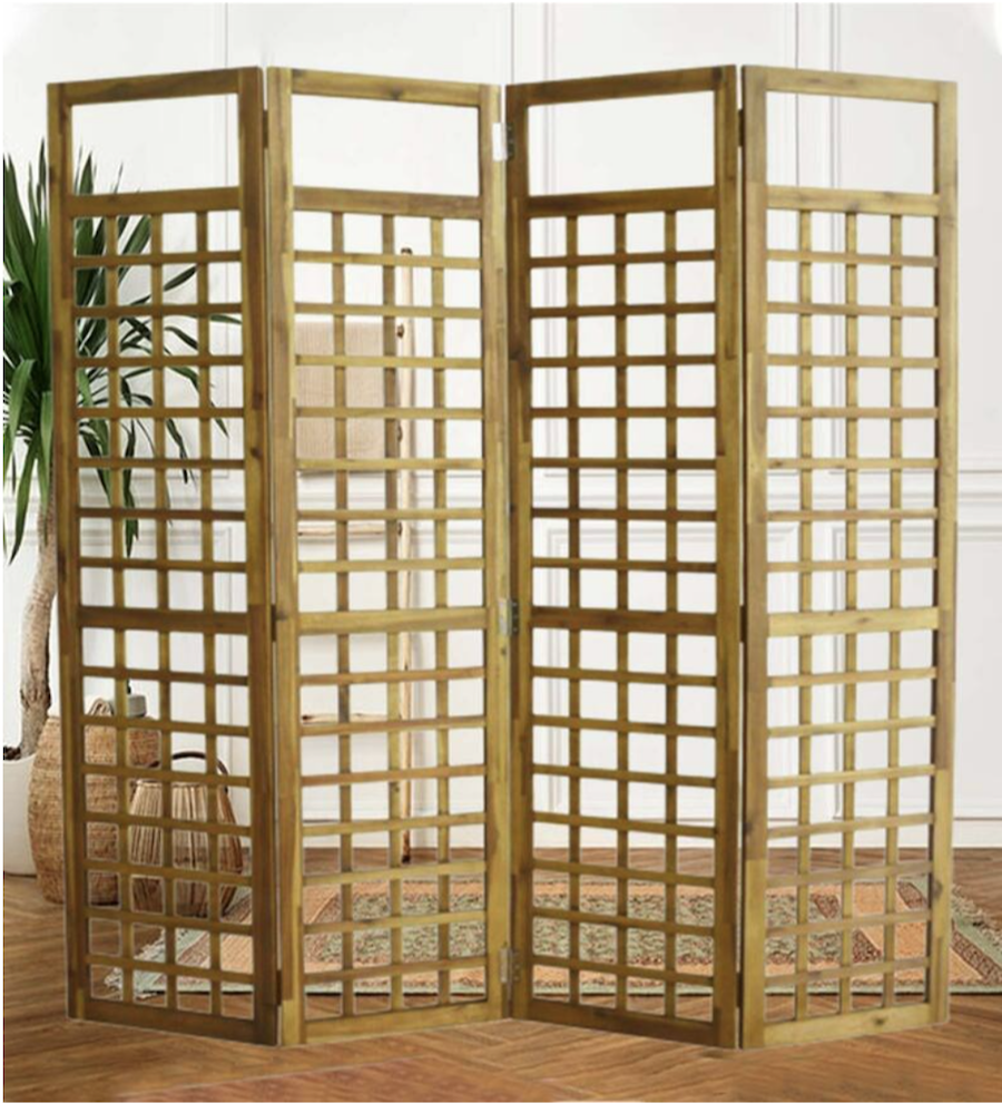 Room Divider with Block Pattern, Golden Brown