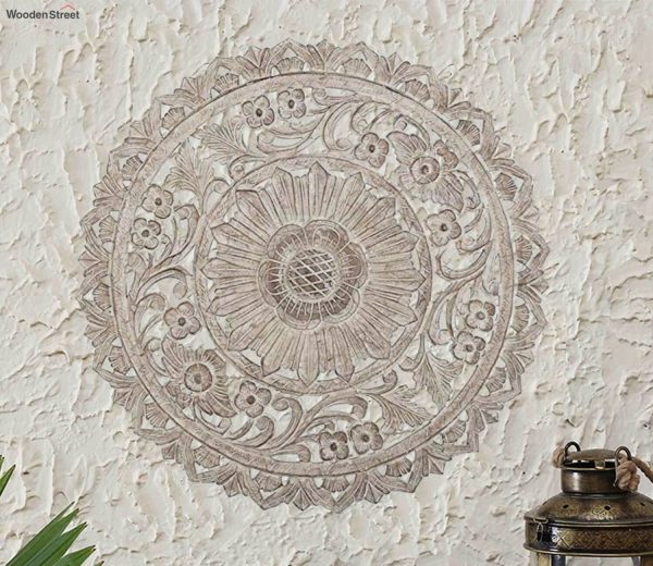 Round, Wood Wall Panel in White, Sitara
