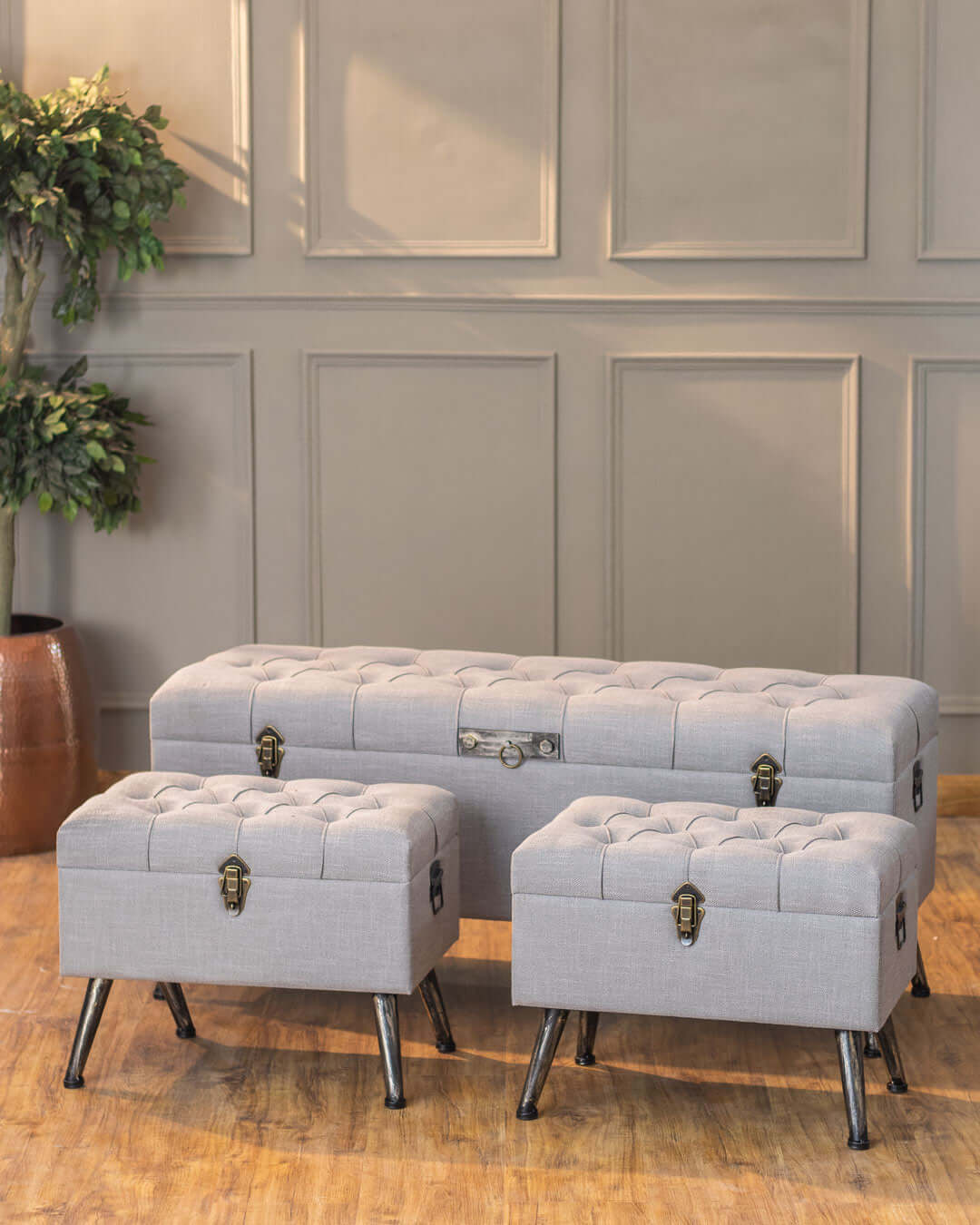 Settees with Storage and Seating, Grey, Set of 3