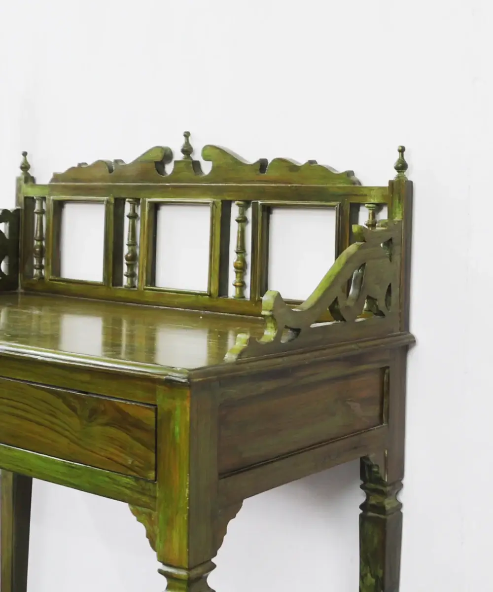 Sheesham Wood Carved Study Table in Walnut Finish, Alden