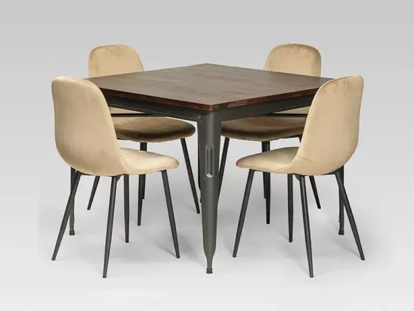 Sheesham Wood & Iron 4-Seater Dining Table Set, Daisy