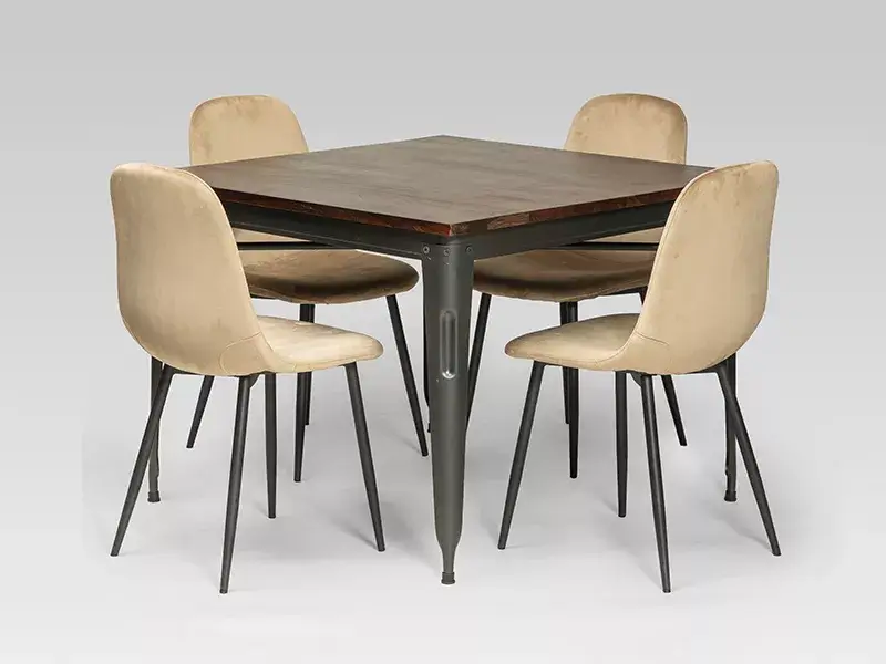 Sheesham Wood & Iron 4-Seater Dining Table Set, Daisy