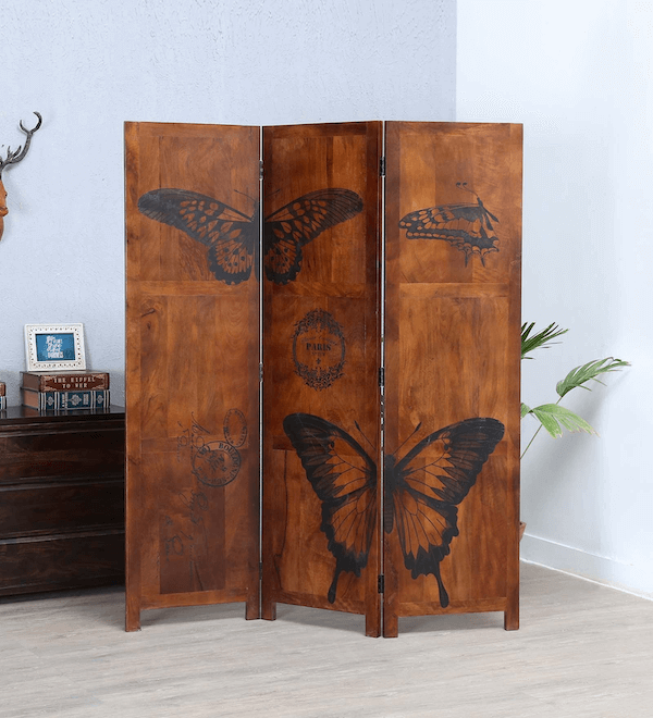 Sheesham Wood Room Divider with Butterfly Design