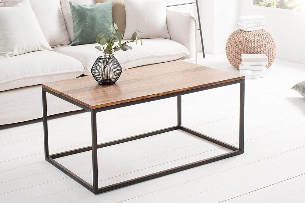Sheesham Wood and Rust Proof Metal Rectangle Coffee Table, Indiana Rock
