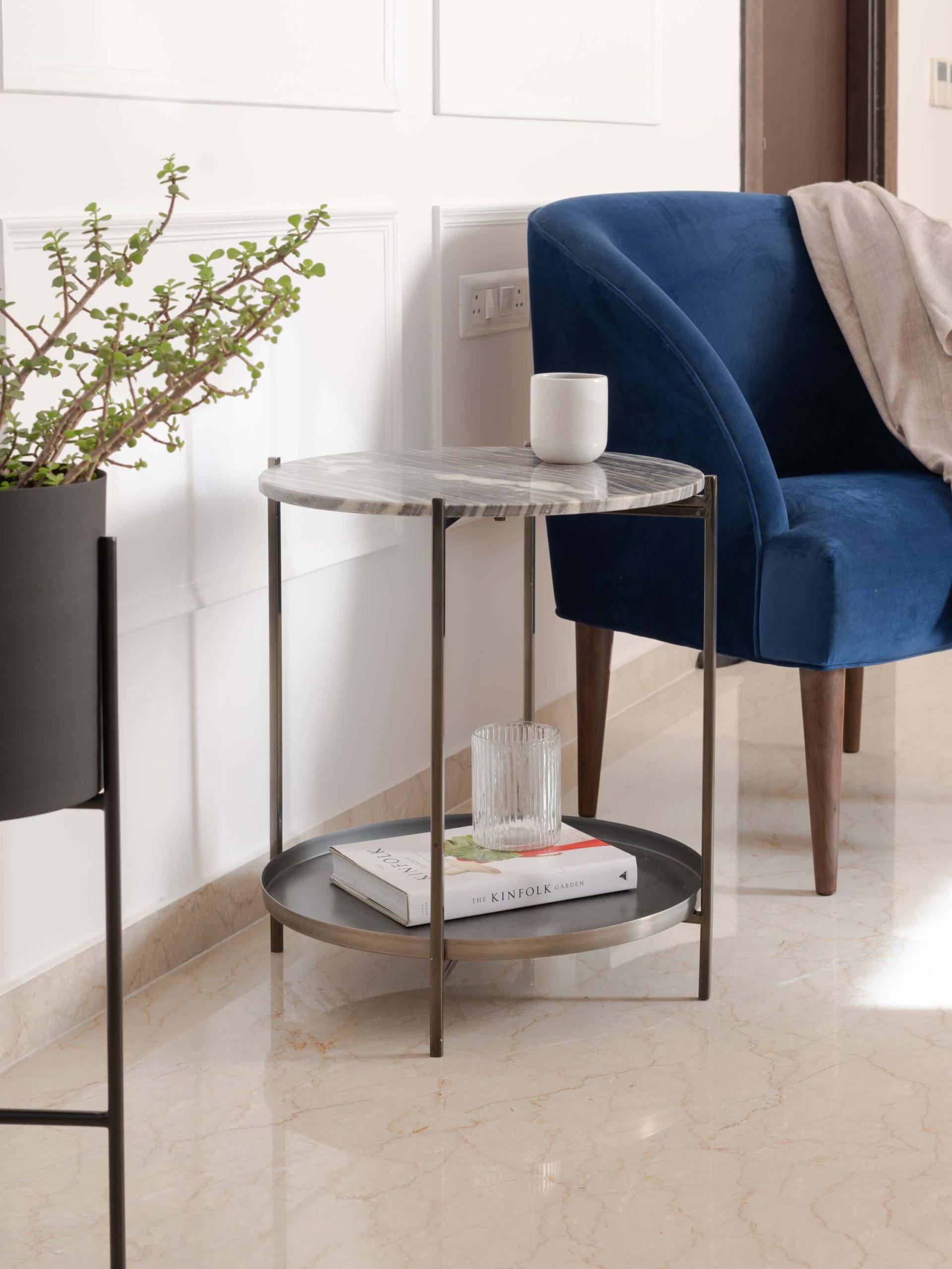 Side Table in Marble and Metal, River Grey