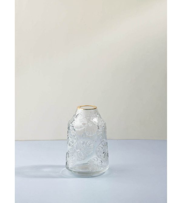 Small Glass Vase with Gold Rim, White Selia