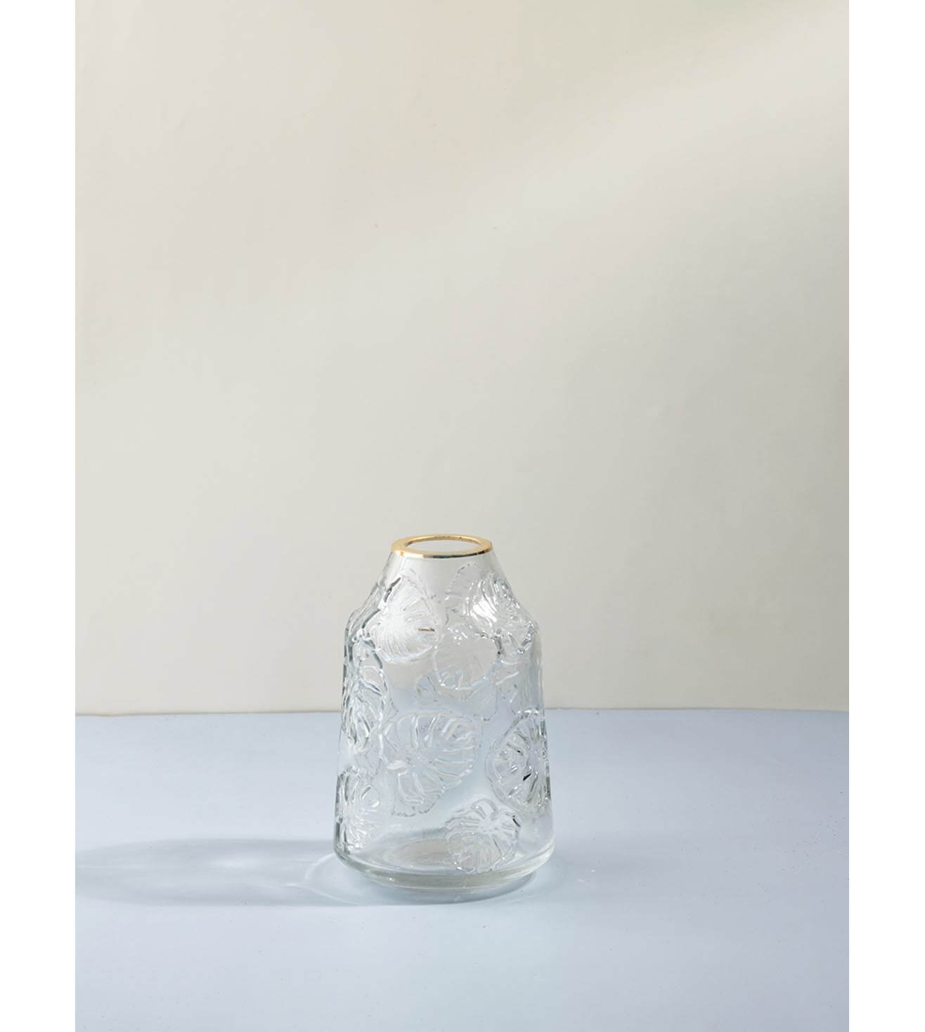 Small Glass Vase with Gold Rim, White Selia