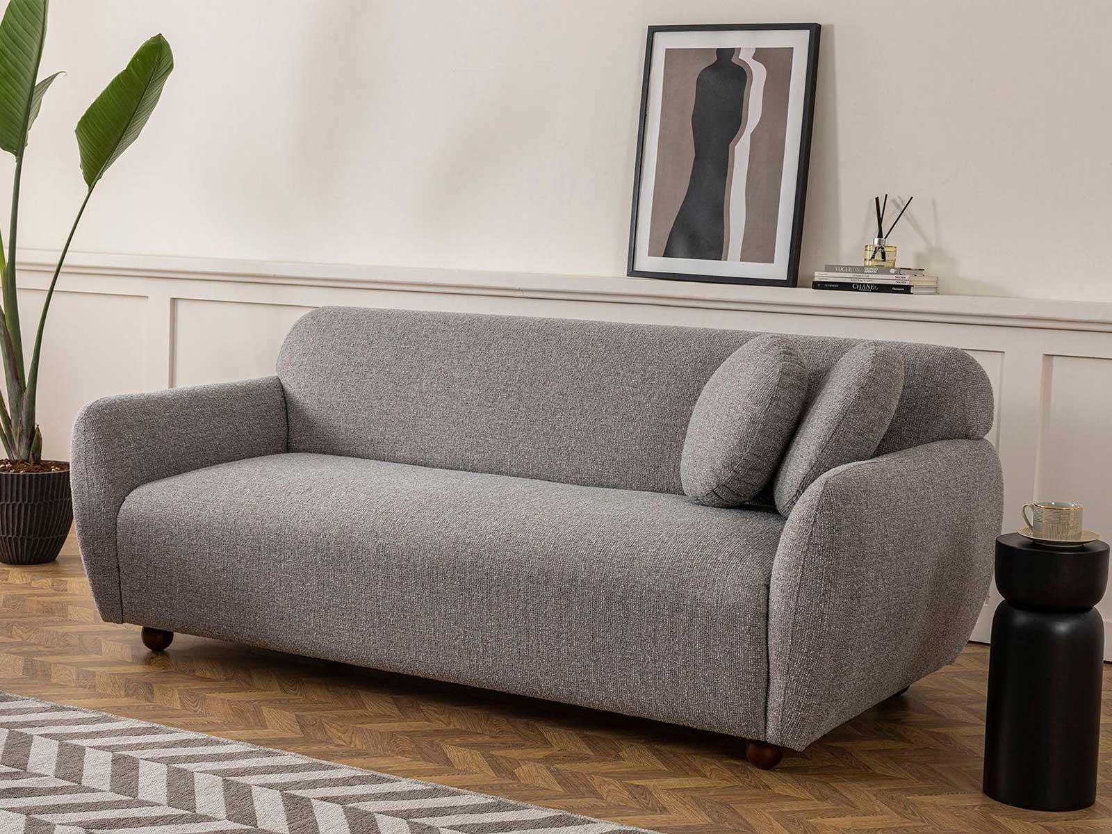 Sofa with Rounded Corners, Two-Seater in Light Grey