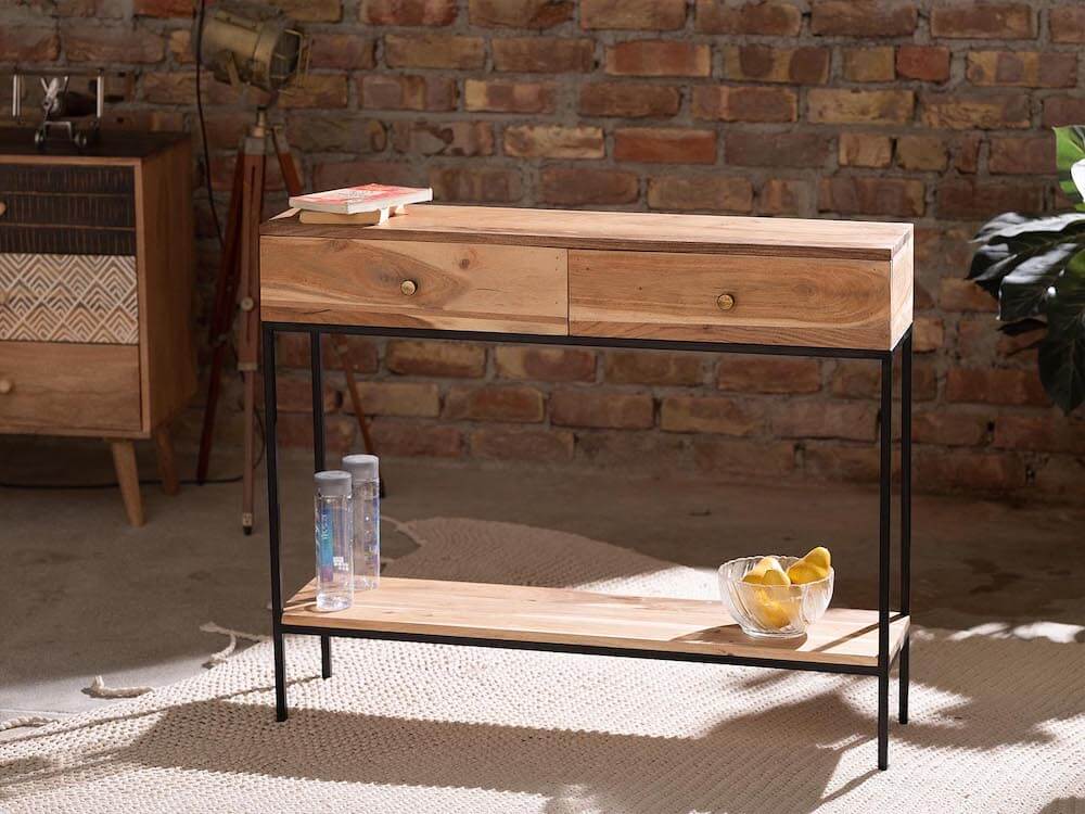 Solid, Acacia wood with Black Iron Frame Console Table #1, New York