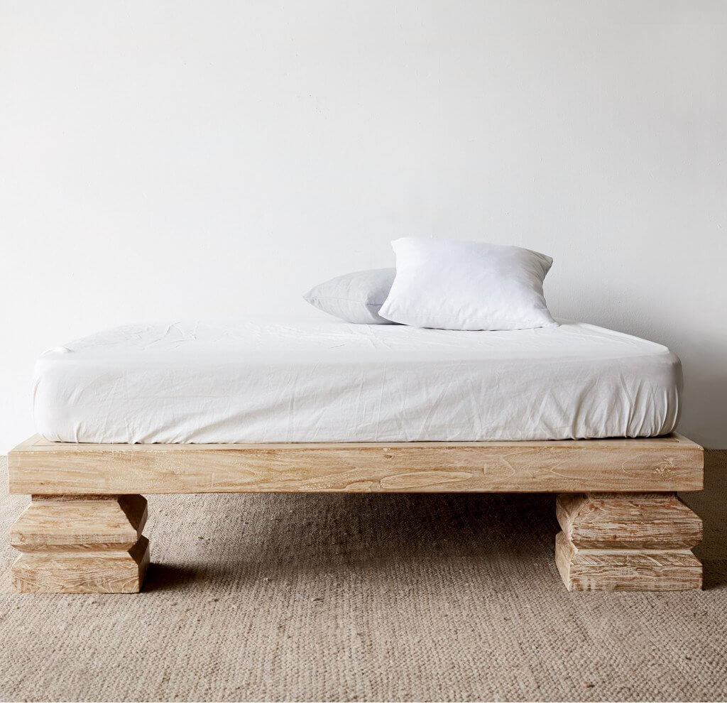 Solid Indian Teak Bed with Oversized Legs