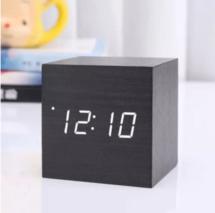 Solid Wood Block-Shaped Alarm Clock